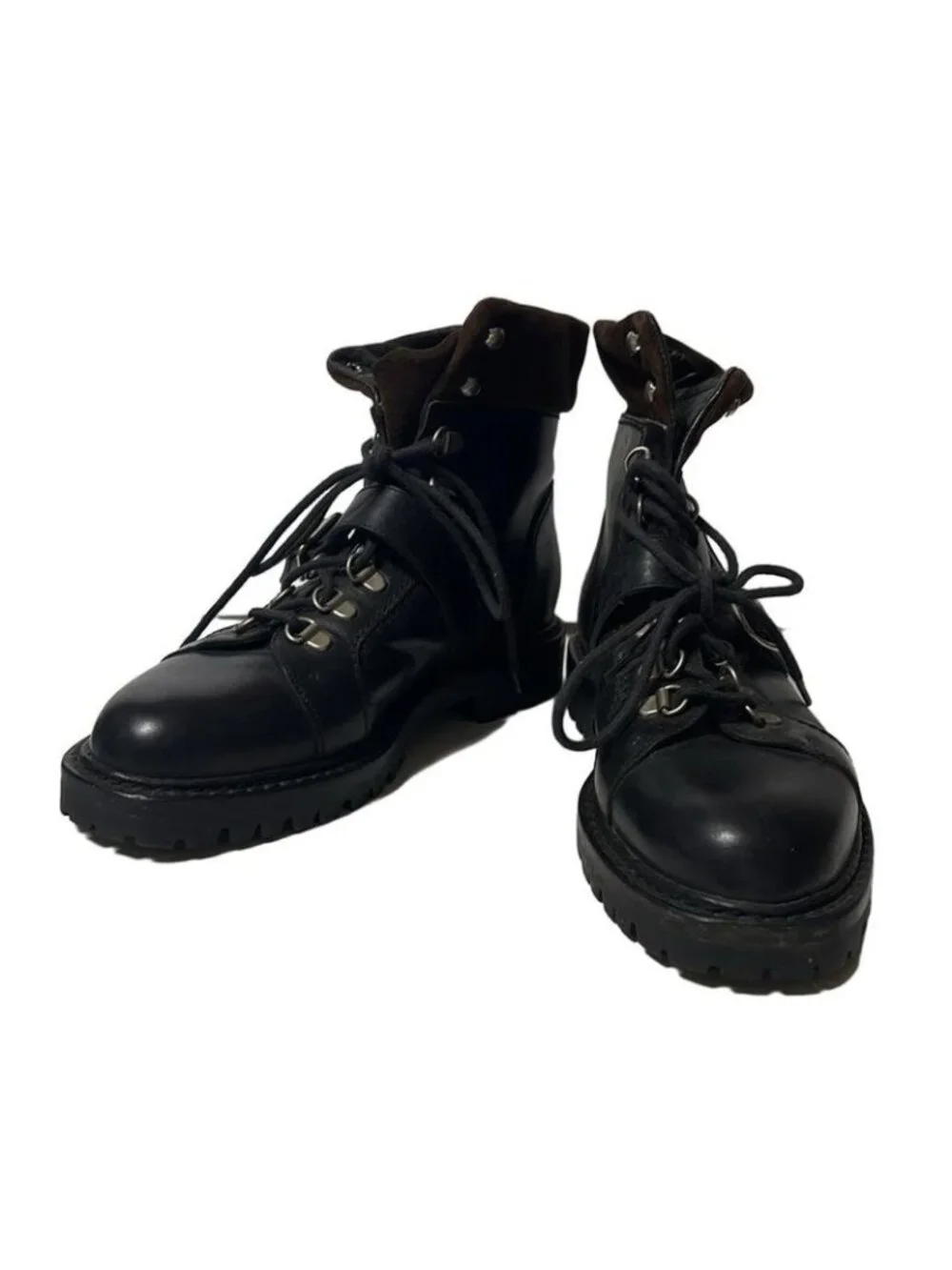 Gucci Short Boots 37 Black Dark Brown Lace Up Leather X - Picture 2 of 5